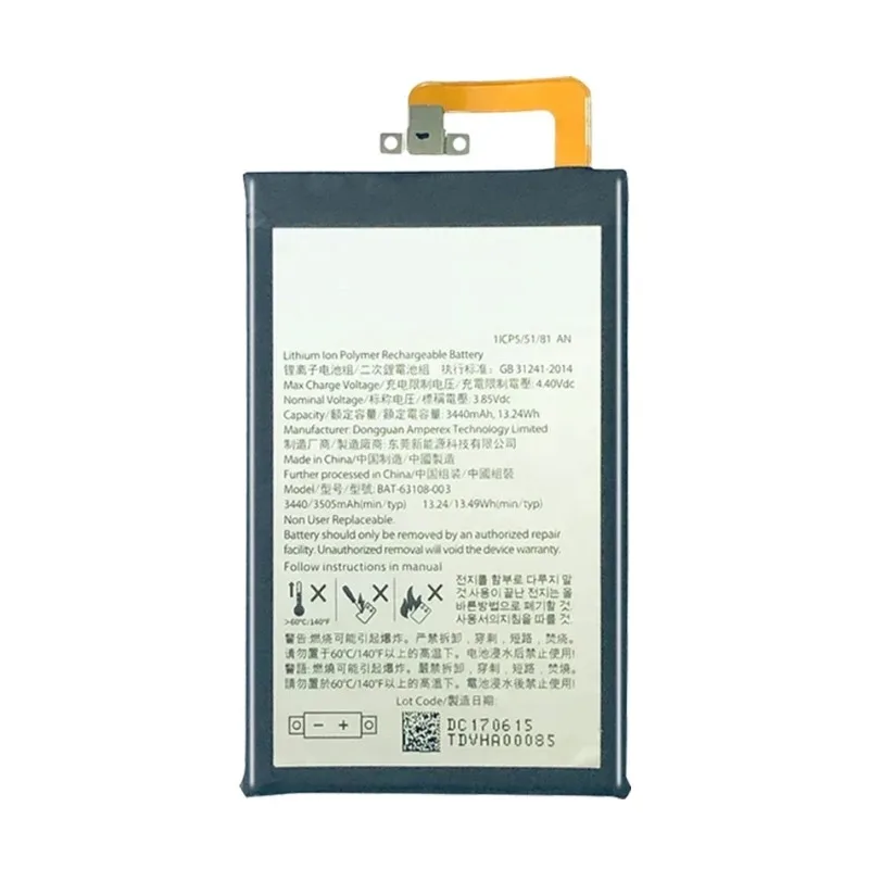 3.85V 3440mAh Rechargeable Mobile Phone Batteries BAT-63108-003 For BlackBerry KEYone KE Yone Cell Phone Portable Battery