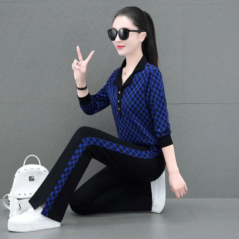 Casual Two-piece Suit Ladies Printing Tops Straight Spring Autumn Thin Vintage 2023 Women\'s Clothing Temperament Wide Leg Pants