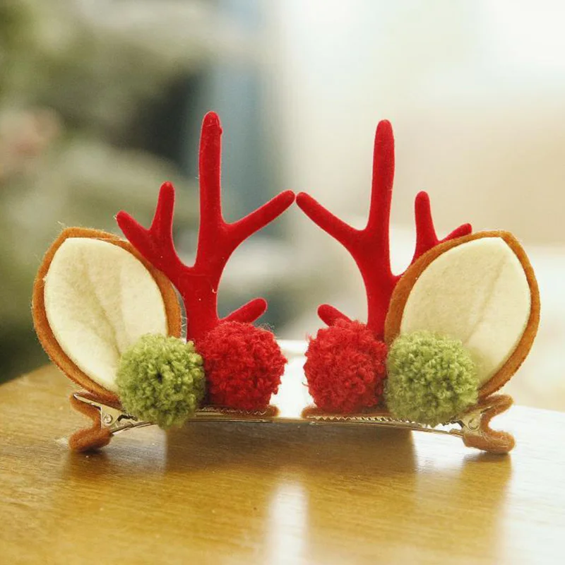 1Pair Cute Reindeer Ears Hair Clip Bowknot Christmas Hairpin For Girls Women Headwear Party Cosplay Hair Accessories Jewelry