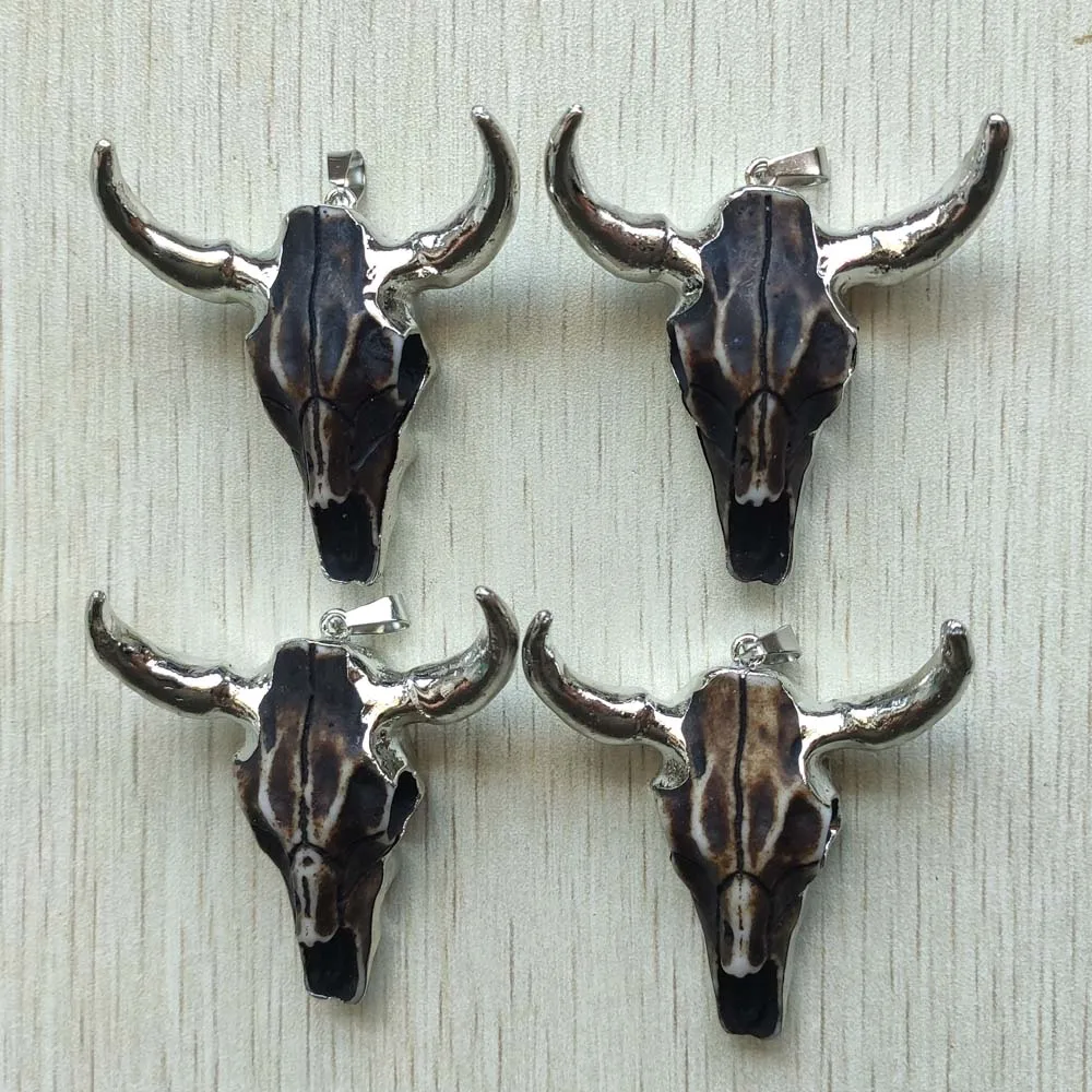 

Fashion coffee Natural Stone powder Bull Head shape pendants for diy necklaces jewelry making 4pcs/lot Wholesale free shipping