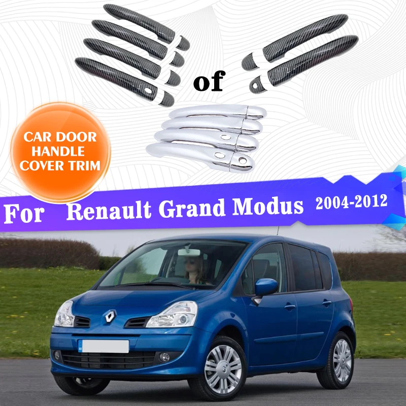 Door Handle Covers For Renault Grand Modus 2004~2012 Gloss Black Carbon Fiber Chrome Car Accessories Styling Stickers Rustproof