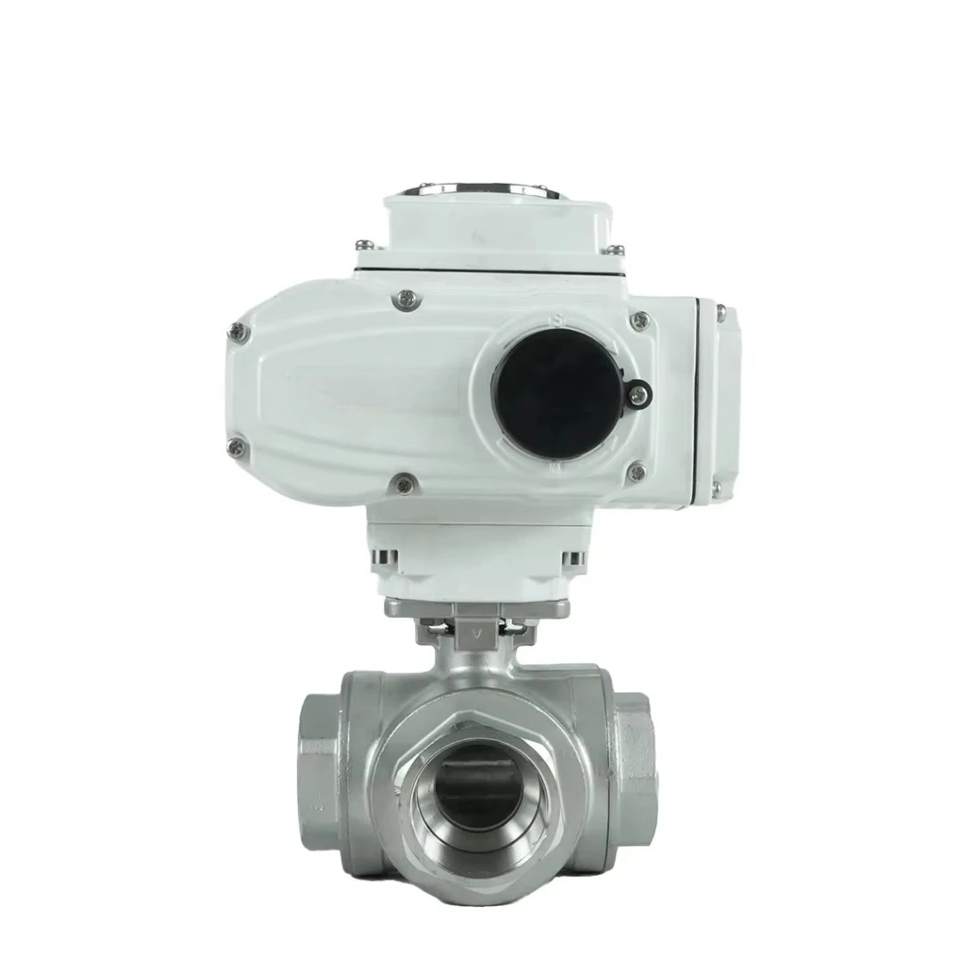 Electric Actuator 3 Way Ball Valve T/L Type Electric Actuated Stainless Steel 304 3 Way Ball Valve 220V On-Off Type BSP NPT