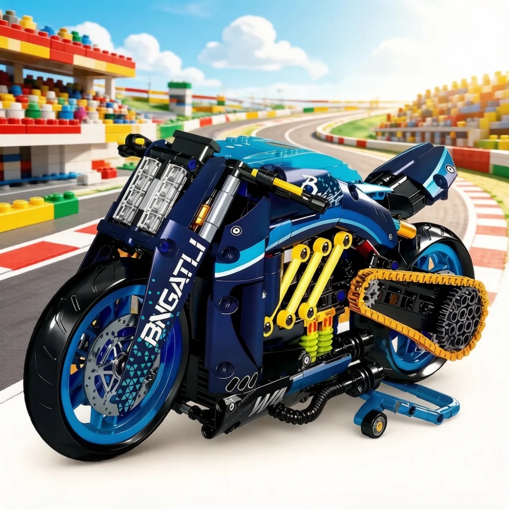

751PCS Technical Blue Motorcycle Model Creative Building Blocks Set Classic Motor DIY Construction Toy Birthday Gift for Kids