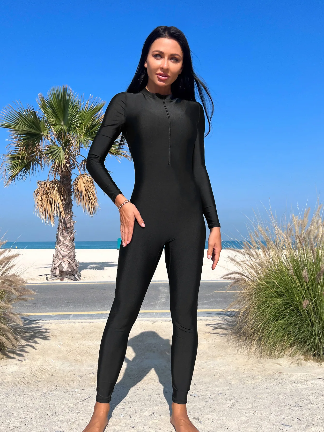 Traje de baño de mujer musulmana Burkini, traje de baño negro, azul degradado, ropa de playa de verano, traje de buceo, ropa de surf, nuevo