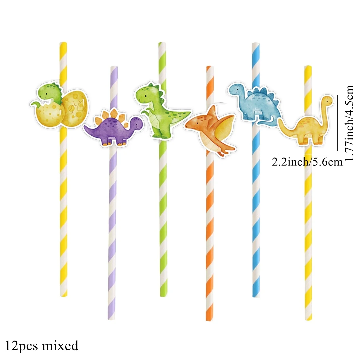 1Set Carton Dinosaur Cupcake Toppers Paper Sticker Straw For Baby Shower Boy\'s Dinosaur Birthday Party Decor DIY Gifts Wrapping