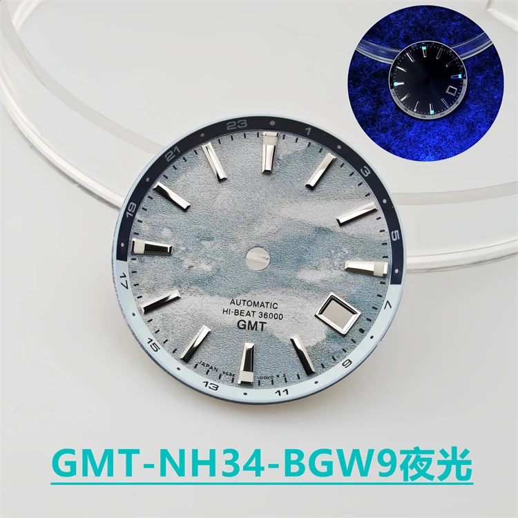 GMT NH34 Watch Case 32mm Watch Dial BGW9 Light Blue Luminous Dial Green Luminous Bezel Mechanical Accessories for NH34 Movements