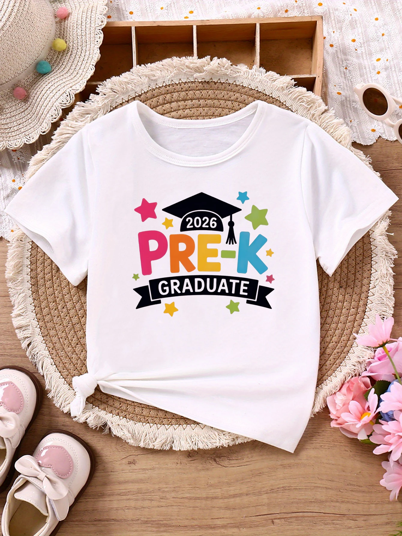 

2026 Pre-K Graduate Printed T Shirt Girls/Boys Funny Kids Clothes Summer Short Sleeve T-Shirt