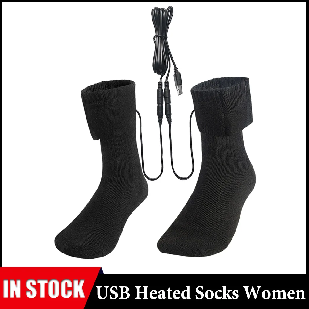 USB Heated Socks Women ski Thermal Stockings Fast Heating Winter Warmth Supplies 5V Long Warmth Stocking for Outdoor Indoor