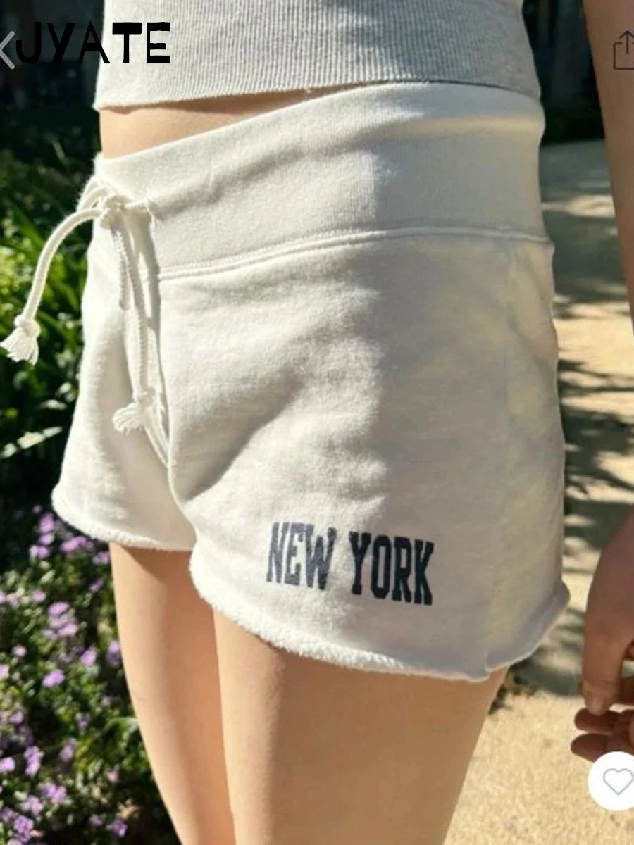 

Простые короткие брюки с вышивкой Нью-Йорка, женские повседневные свободные хлопковые прямые шорты с необработанным подолом, винтажные шикарные толстовки в стиле Харадзюку Y2K