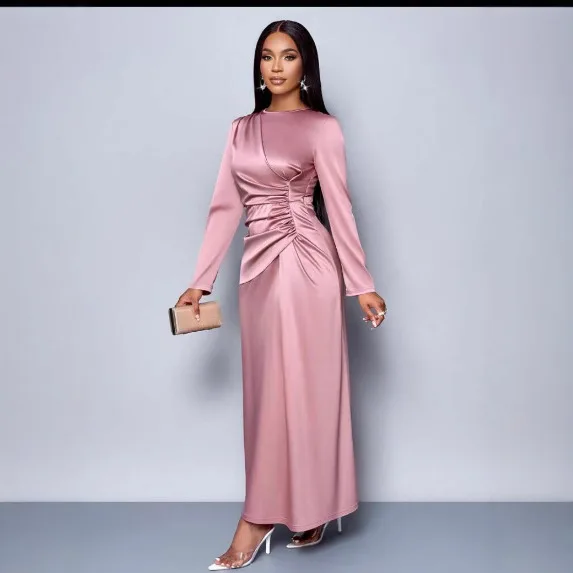 2025 Spring Summer New Solid Color High-end Satin Dress Fashion Elegant Light Evening Gown Bodycon Dress