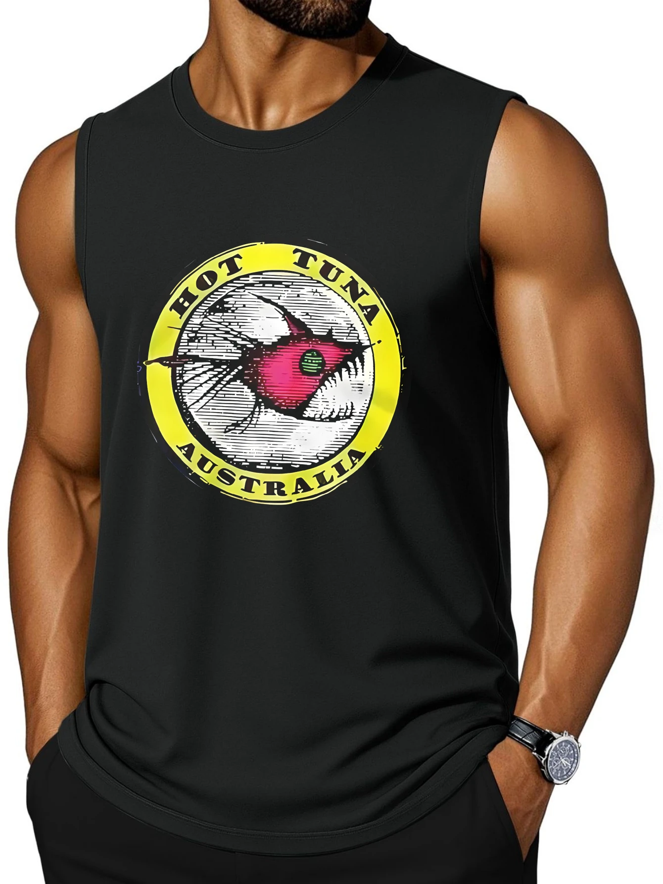 CLOOCL Hot Tuna Australian Fish Design Bedrucktes Tanktop, modisches Sport-Tanktop für Herren, Sommer, lässiges ärmelloses T-Shirt
