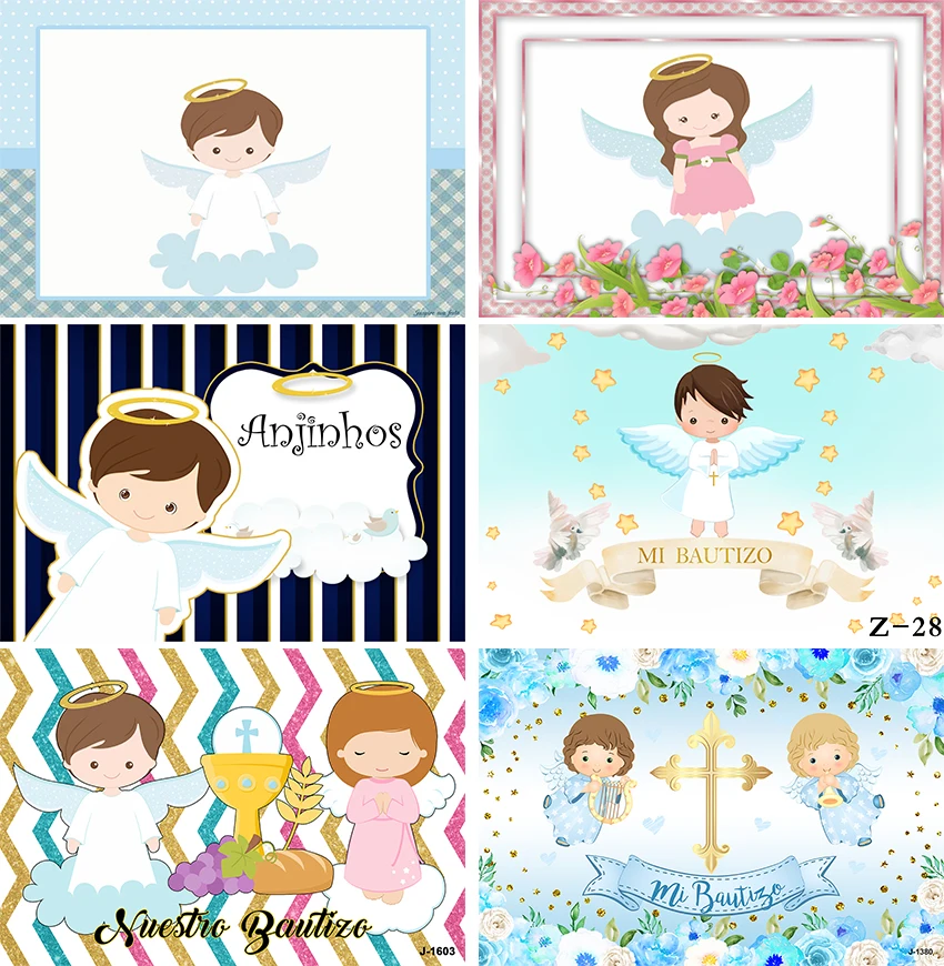 

Mi Bautizo Backdrop Pink Princess Angel Baptism Newborn Baby Shower Party Poster Customized Kids Portrait Photography Background