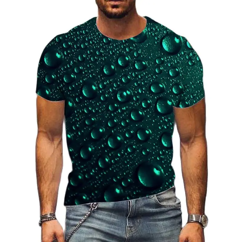 

Summer Water Drops 3D Printing T-Shirt Street Clothing Men's Fashion Casual Harajuku Oversized Round Neck Top