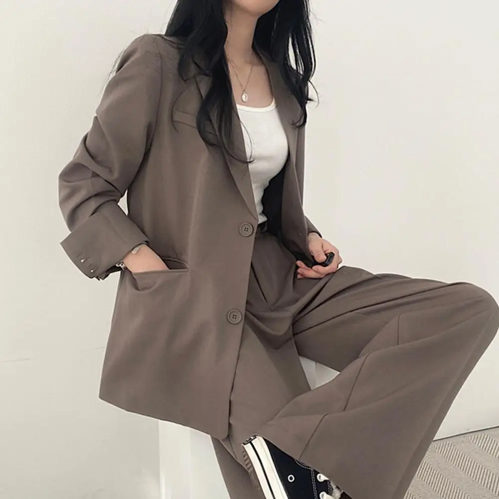 

Solid Color Long Sleeve Chic Women's Workwear Loose Fit Lapel with Flap Pockets for Spring Autumn Seasons