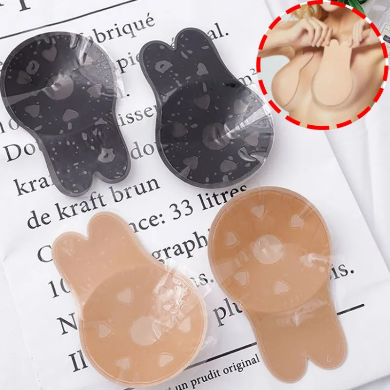 

Women Invisible Push Up Bra Strapless Sticky Lift Tape Rabbit Nipple Covers Reusable Sweat-proof Breast Pads Backless Bra Pads