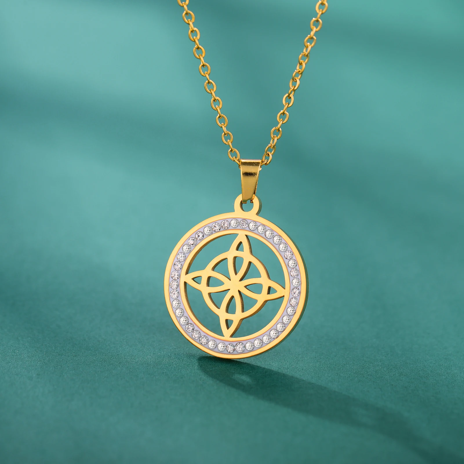 Skyrim Hexerei Hexen knoten Halskette Edelstahl klar Zirkon runde Anhänger Halsketten Amulett Wicca Schmuck Geburtstags geschenk – Detail 25
