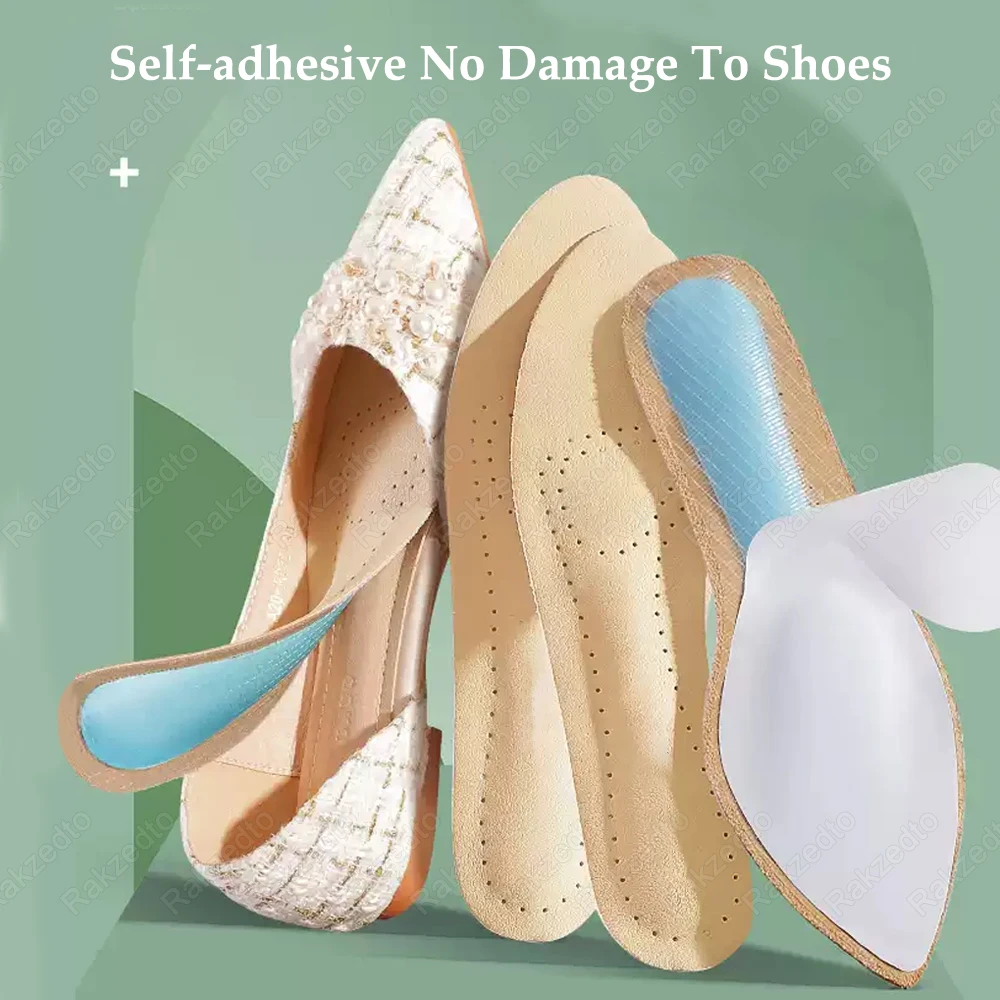 Palmilhas de couro para sapatos mulher palmilhas de látex macio absorvente de choque para sandálias de salto alto inserção auto-adesivo antiderrapante sapato almofada