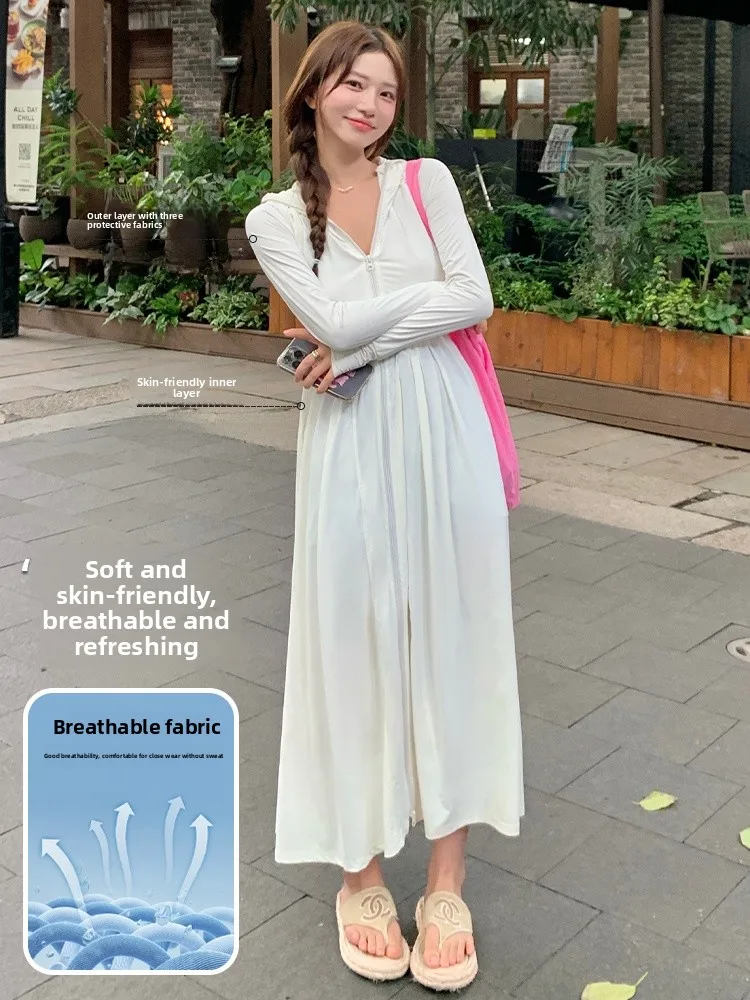 

Летняя женская длинная одежда из ледяного шелка с защитой от ультрафиолета, солнцезащитная верхняя одежда для всего тела, открытый кардиган с застежкой на талии, пальто Dr