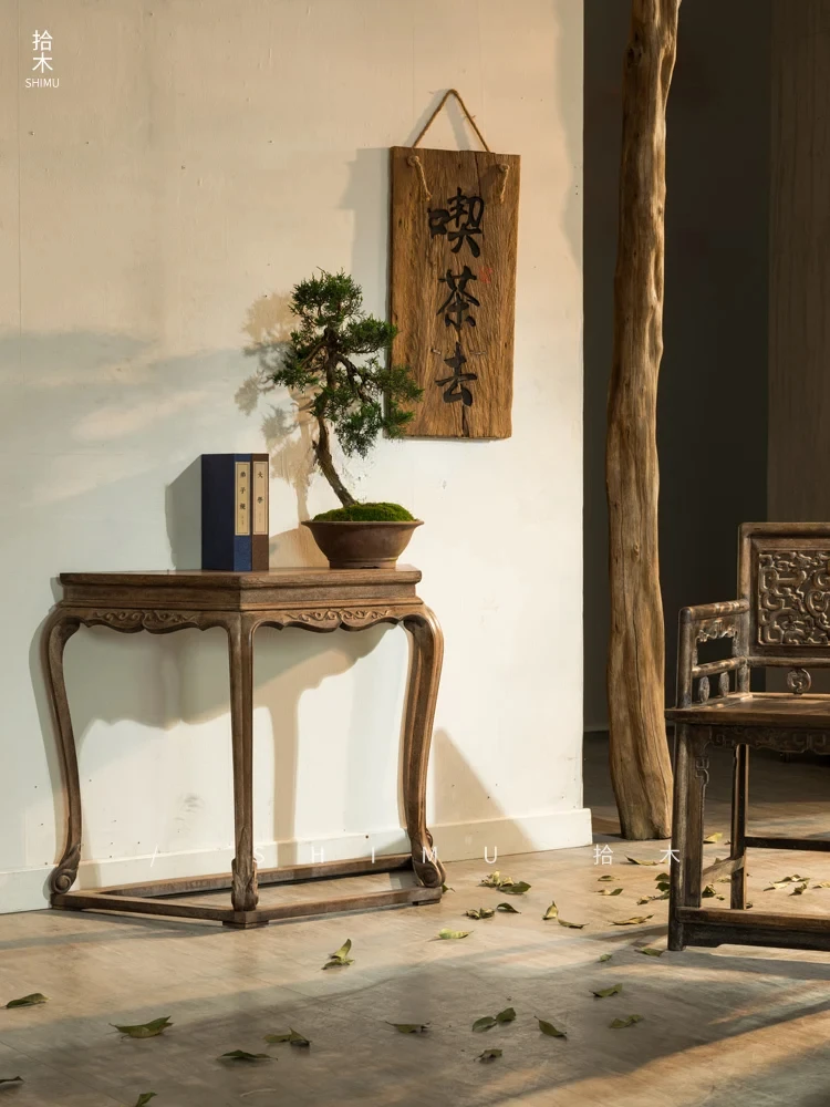 

Octagonal Table Hallway Solid Wood Chinese Style Desk Antique Old Objects Old Goods Classical Flower Shelves