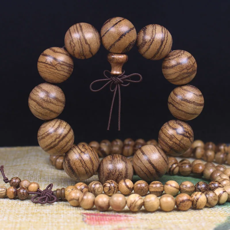 Vietnam Natural Sandalwood White Buddha Beads Bracelet Wooden Tiger 15 18 20mm Beaded Hand String Chanting Sutras Rosary Jewelry