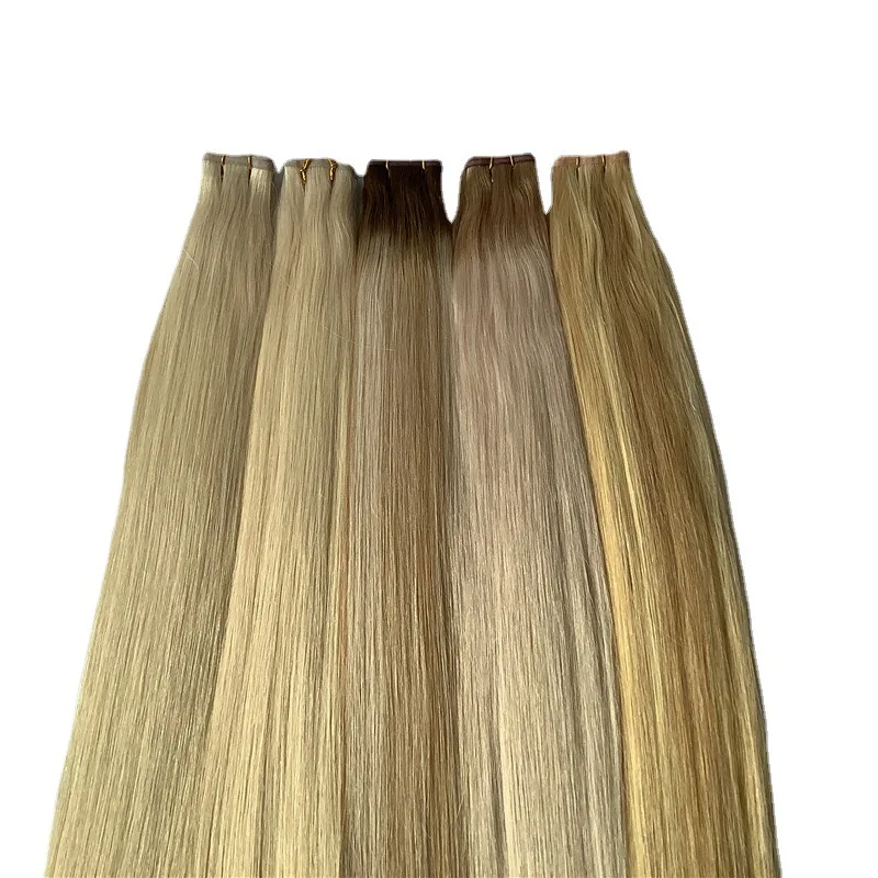 

Ribbon hair curtain real hair discoloration light gold, can be dyed and permed