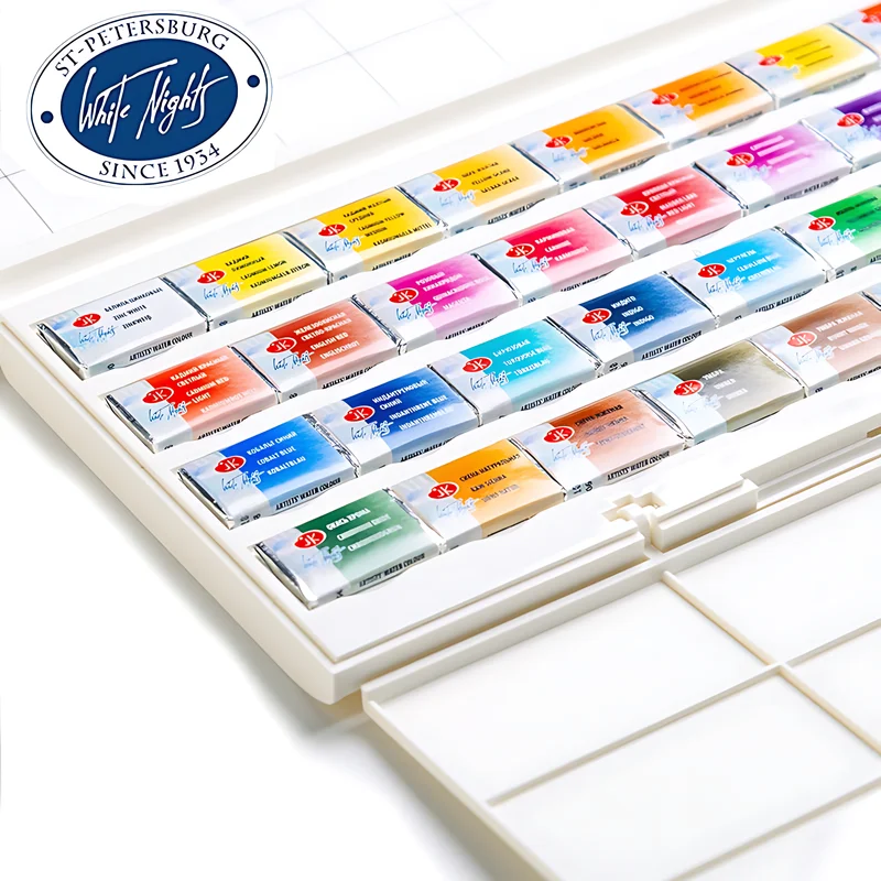 Russian White Night Solid Watercolor Paint Artist 12/24/36 Color Watercolor Paint Teacher Art Student Watercolor Set Plastic Box