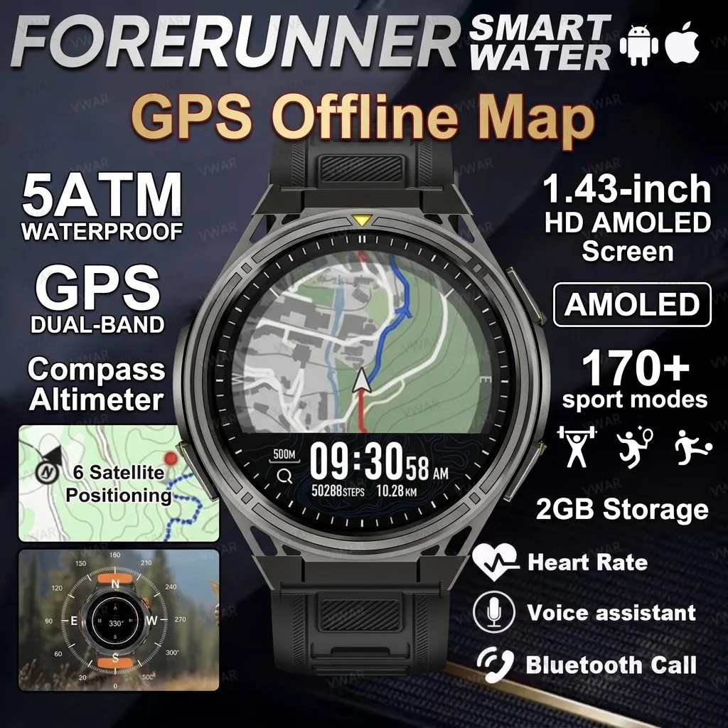 

Forerunner 965 GPS Smart Watch 2GB Storage Offline Maps 5ATM Waterproof AMOLED Screen Compass Altimeter Sports Smartwatch Men
