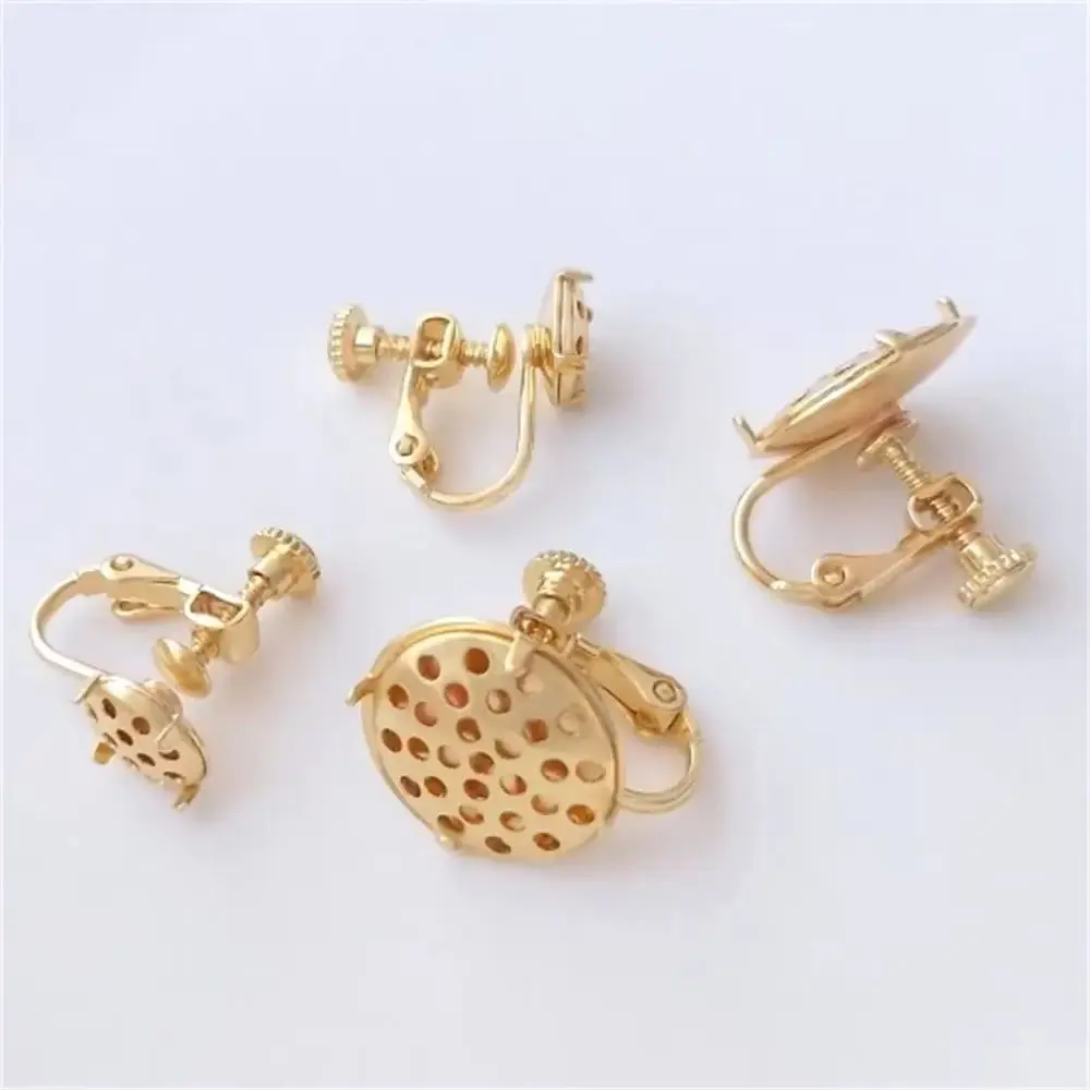 14K Genuine Gold Mesh Disk Screw Ear Clip Showerhead Tray Handmade DIY Ear Accessories Earrings Ear Buckle Accessories E265