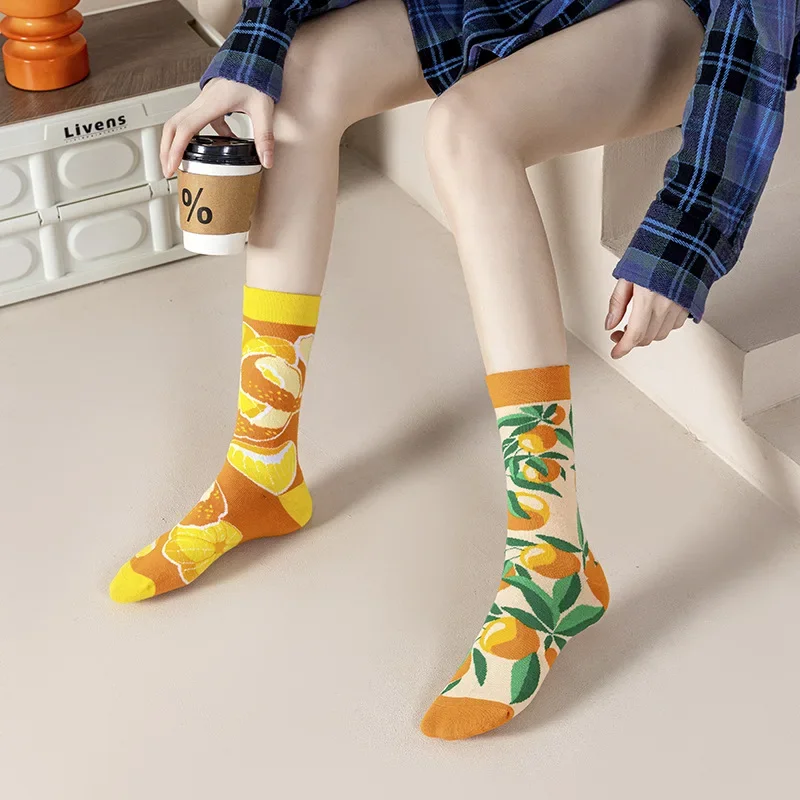 AB Socks New Couple Socks Combed Cotton Hand Stitching Creative Cartoon Long Tube Cotton Socks