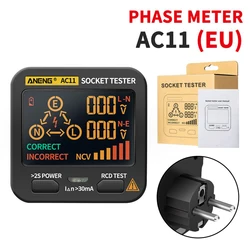 Cyfrowy inteligentny tester gniazd AC11 Wielofunkcyjny tester gniazdek NCV Testowy detektor napięcia Wtyczka EU US Uziemienie Linia zerowa Kontrola RCD