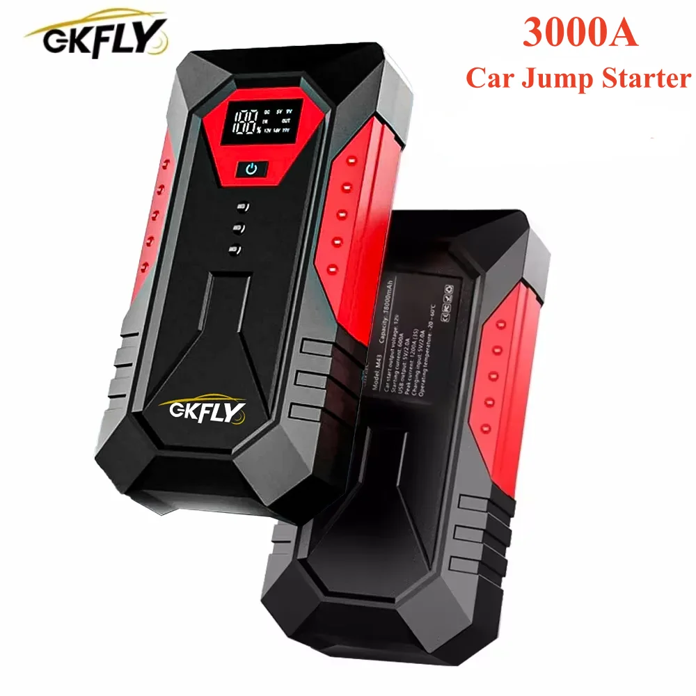 GKFLY 3000A 4000A Portable Car Jump Starter 59.2Wh Power Bank Car Booster Charger 12V Starting Device Petrol Diesel Car Booster