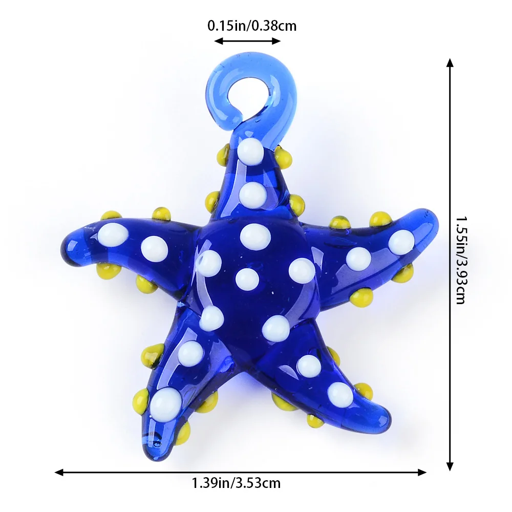 6PCS Glass Starfish Pendant Cute Doll Glass Pendant Colorful Small Starfish Jewelry Making Necklace Earrings DIY Accessories