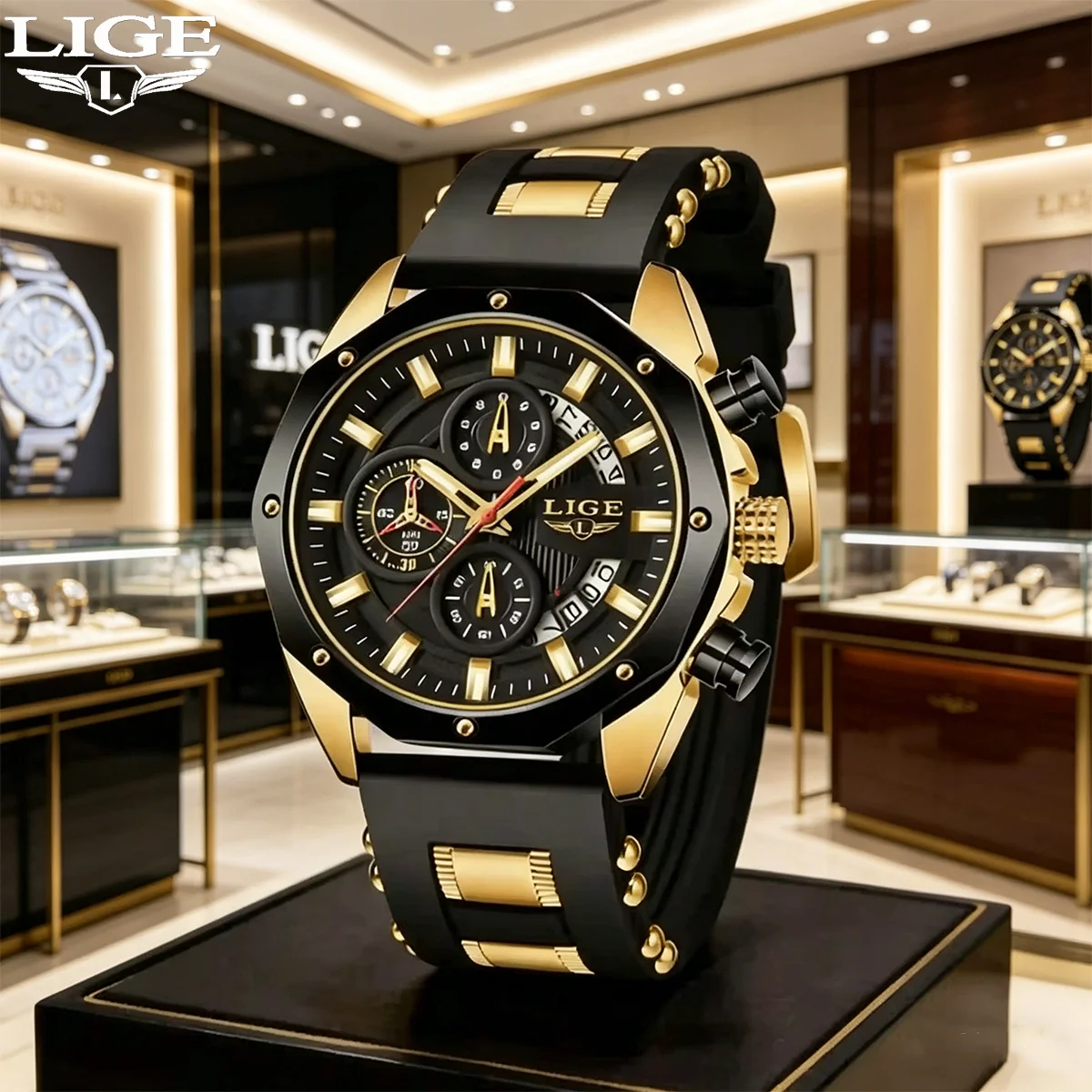 

LIGE New Man Luxury Wristwatch Waterproof Luminous Date Week Men Watch Simple Business Quartz Silicone Men Watches Reloj Hombre