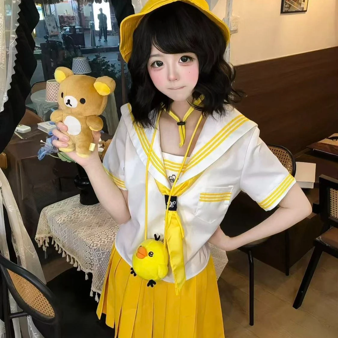2026 Summer Short-Sleeve JK Uniform Basic Style Yellow Sailor Suit Pleated Skirt Plus Size XS-4XL School Uniform