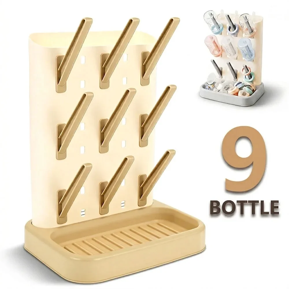 

Baby Bottle Drain Rack Large Capacity Vertical Standing Bottle Dryer Holder with Detachable Bottom Drip Tray Water Cup Organizer