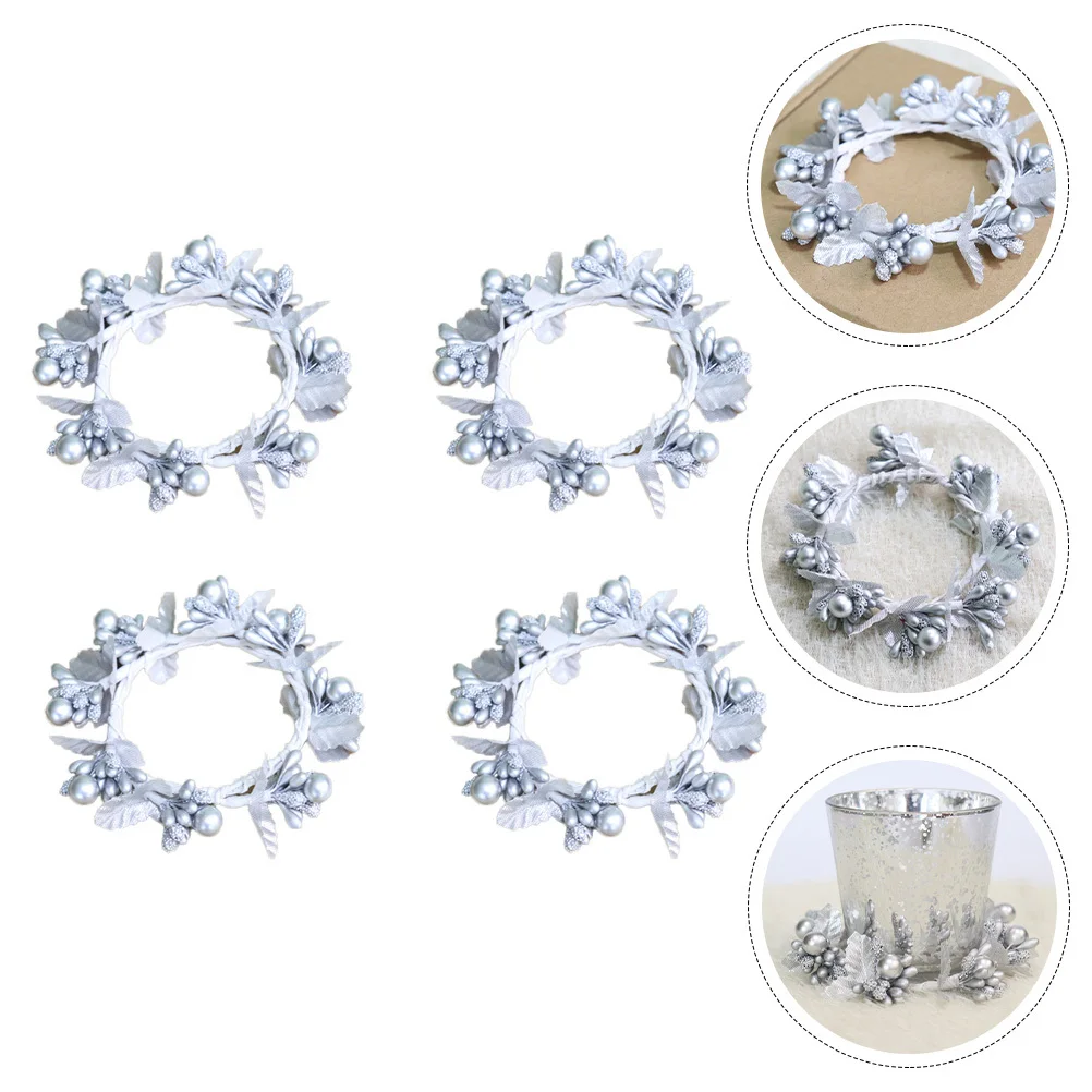 

4pcs Silver Berry Wreath Napkin Rings Table Decor For Christmas Party Decorative Wreath Formal Events Casual Gatherings