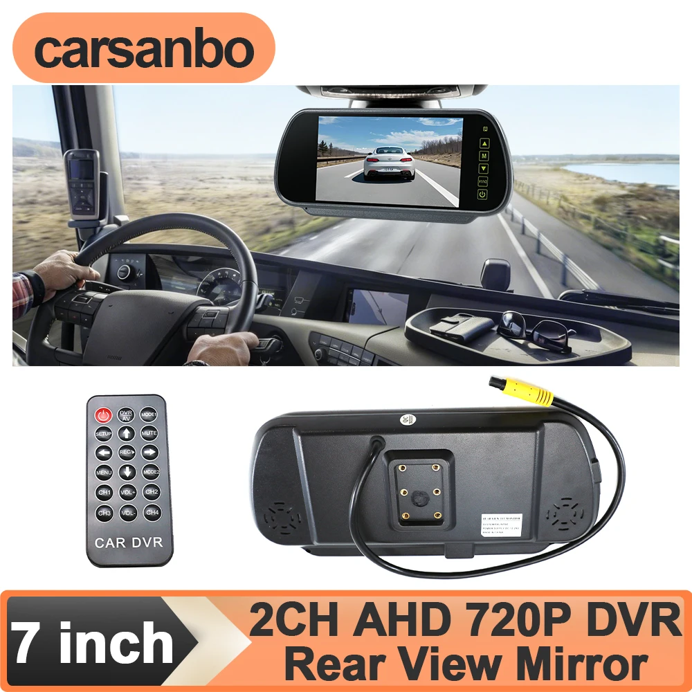 

Автомобильный монитор Carsanbo 7 дюймов, HD LCD экран для зеркала заднего вида со встроенной функцией 2-канального видеорегистратора, замена оригинального зеркала, поддержка AHD CVBS