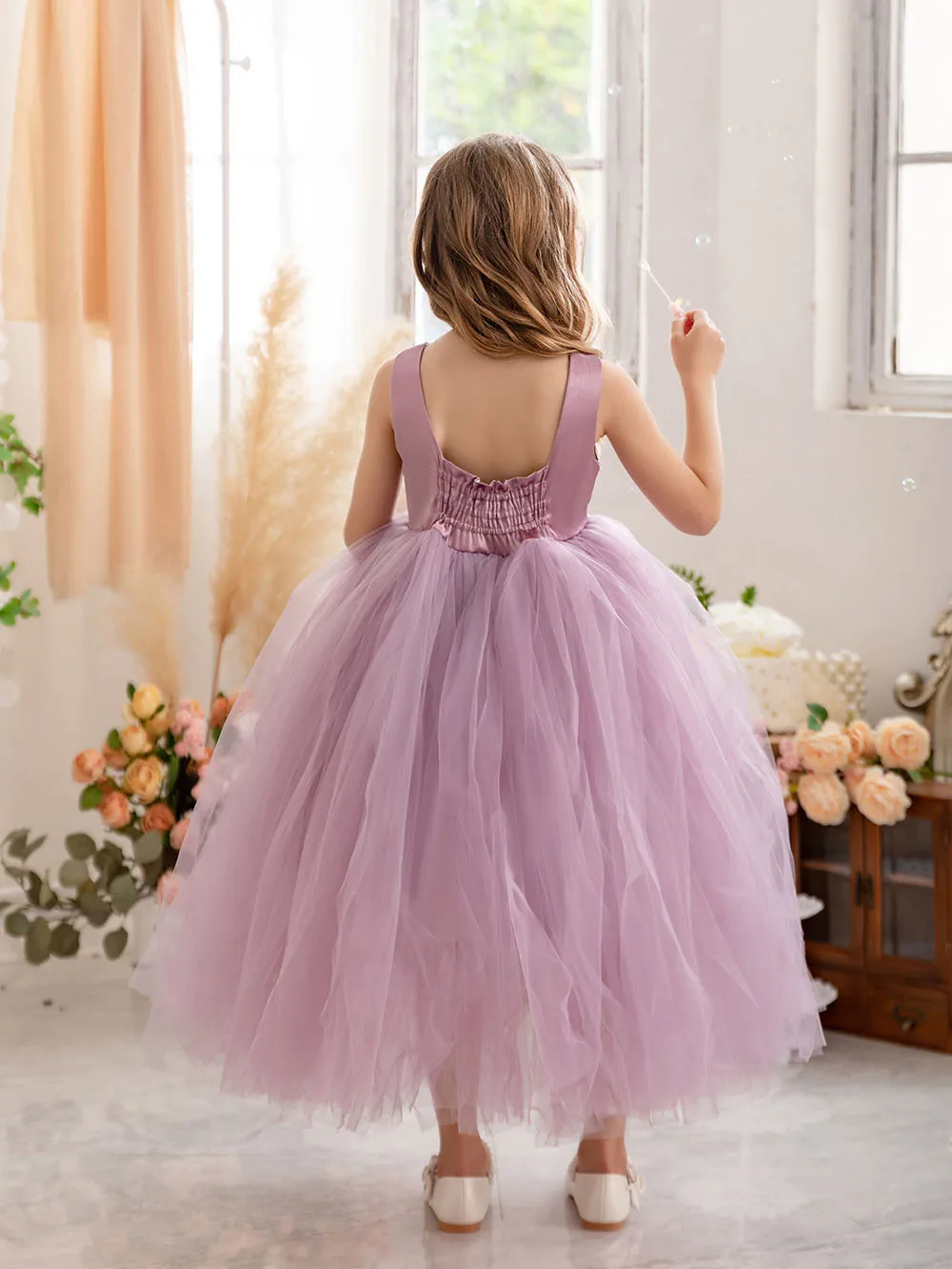 Flower Girls Princess Dresses for Wedding Backless Tutu Kids Birthday Party Gown Sleeveless Children Graduation Costume 2-10 12Y