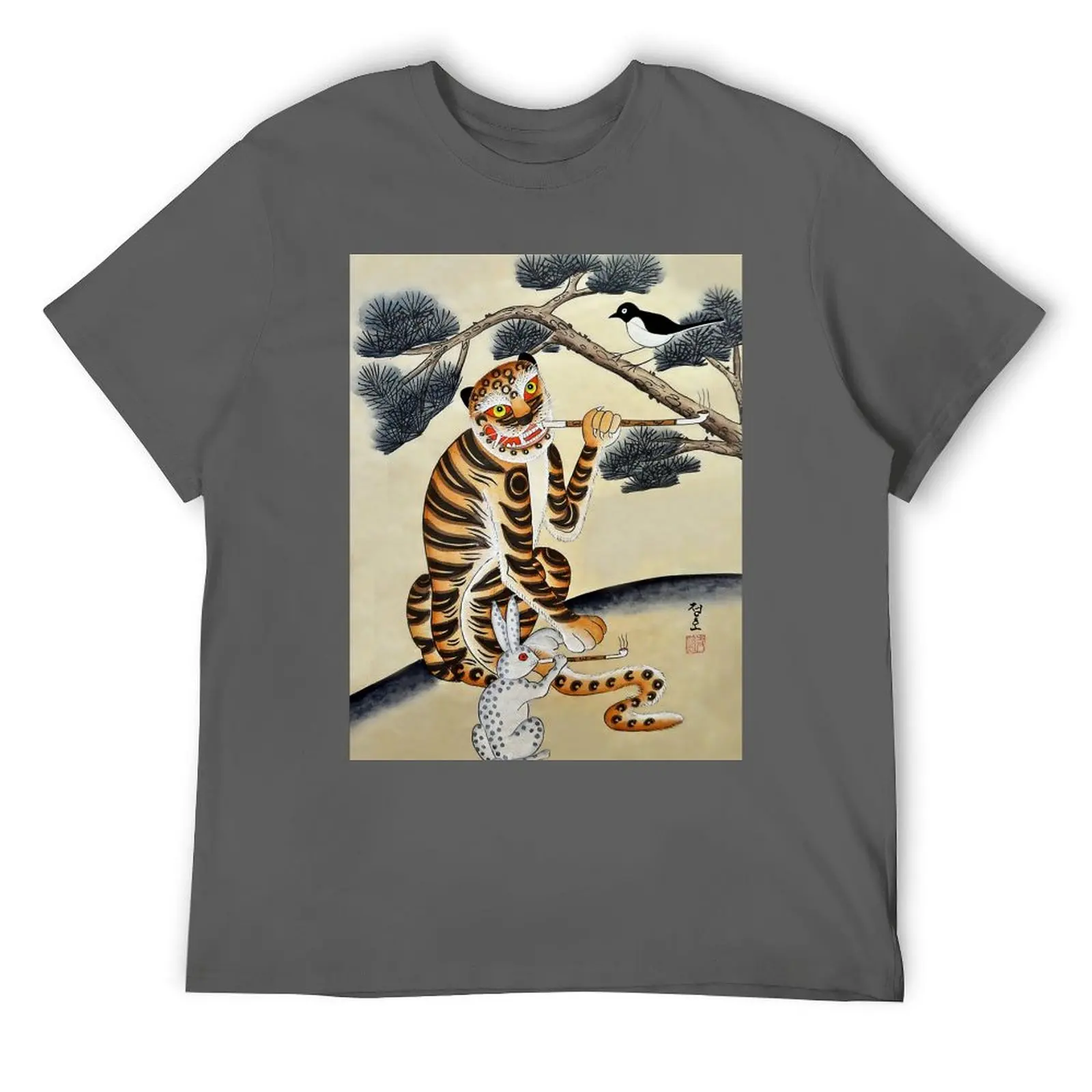 

Korean Minhwa Tiger with Pipe T-Shirt vintage anime shirt cotton graphic tees shirts graphic tee mens clothes