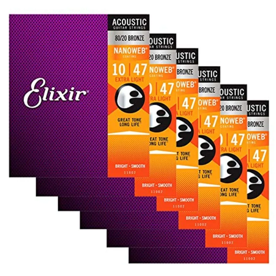 

80/20 Bronze Nanoweb 11002 Extra Light 10-47 Acoustic Guitar Strings 6-Pack with Bonus Polishing Cloth