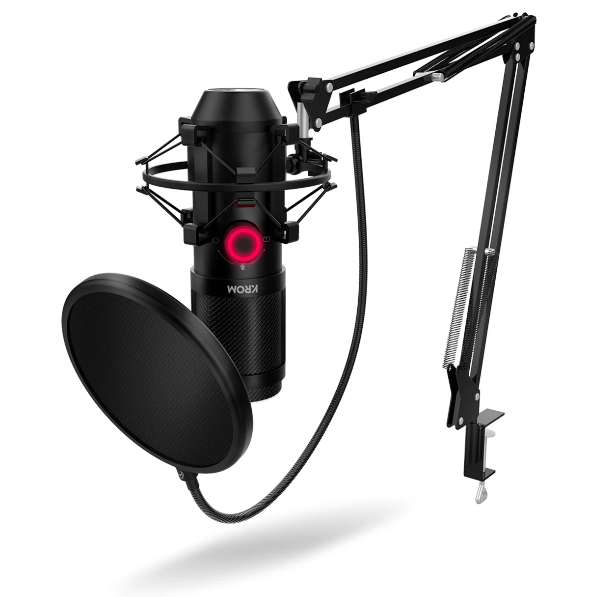Krom Kapsule-Streaming Microfoon Kit, Unidirectionele Met Twee Capsule Condensatoren, 3.5Mm Audio, anti-Shock Mount En Pop Filter, Windows En Macos