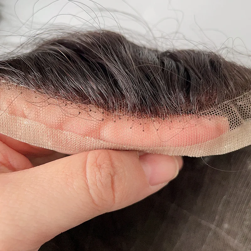 12 بوصة خط الشعر الطبيعي الشفافية كامل الدانتيل الشعر المستعار عقدة التبييض تصفيفة الشعر الطويل 100% نظام استبدال الشعر البشري للرجال #3