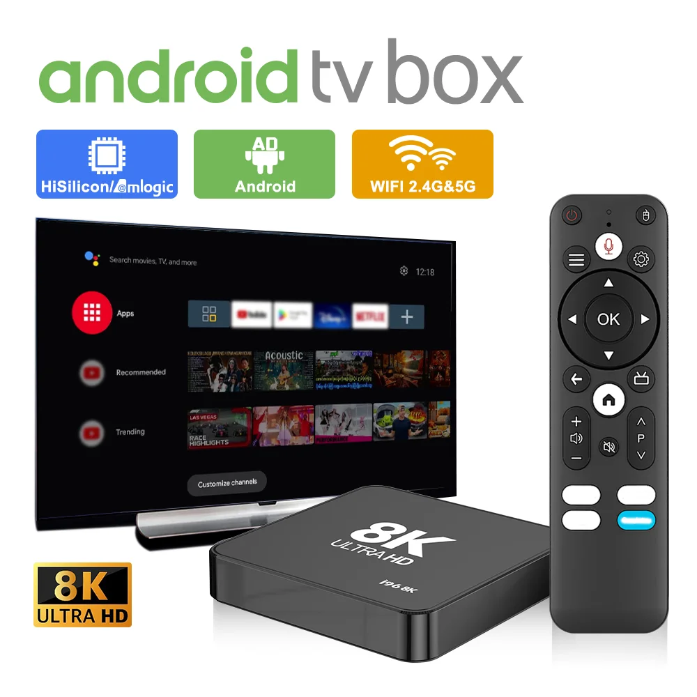 Velec Android 14 TV Box 8+128GB 4K Ultra HD Decodificador Reproductor de Streaming de Cuatro Núcleos Compatible con Netflix YouTube para Entretenimiento en el Hogar