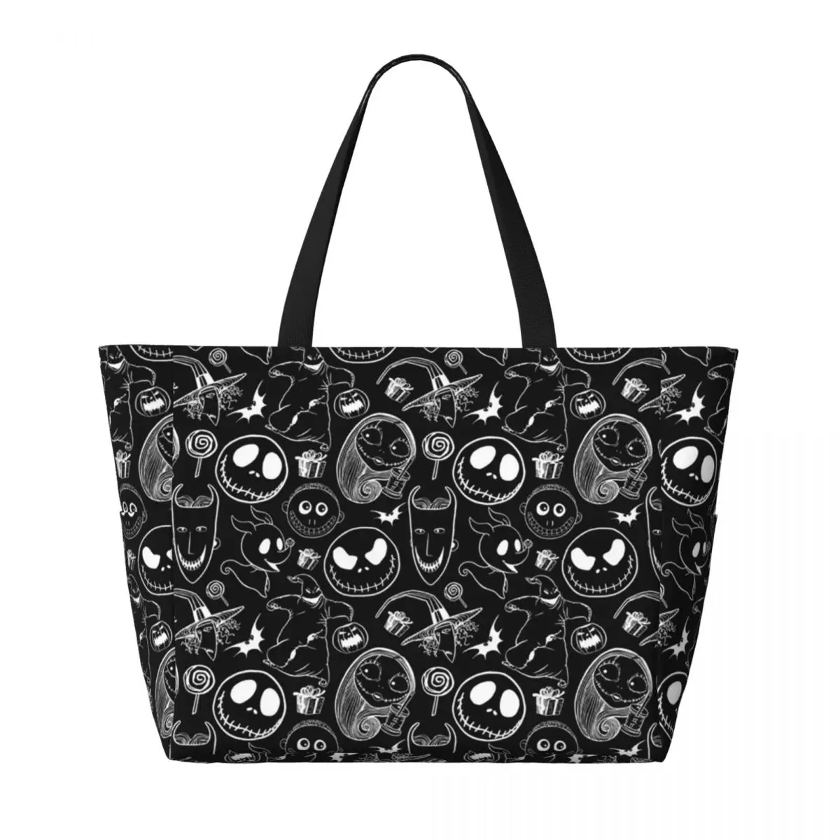 Custom Horror Skull Jack Skellington generi alimentari Tote Shopping Bags donna grande capacità natale Nightmare Beach Gym borse da viaggio