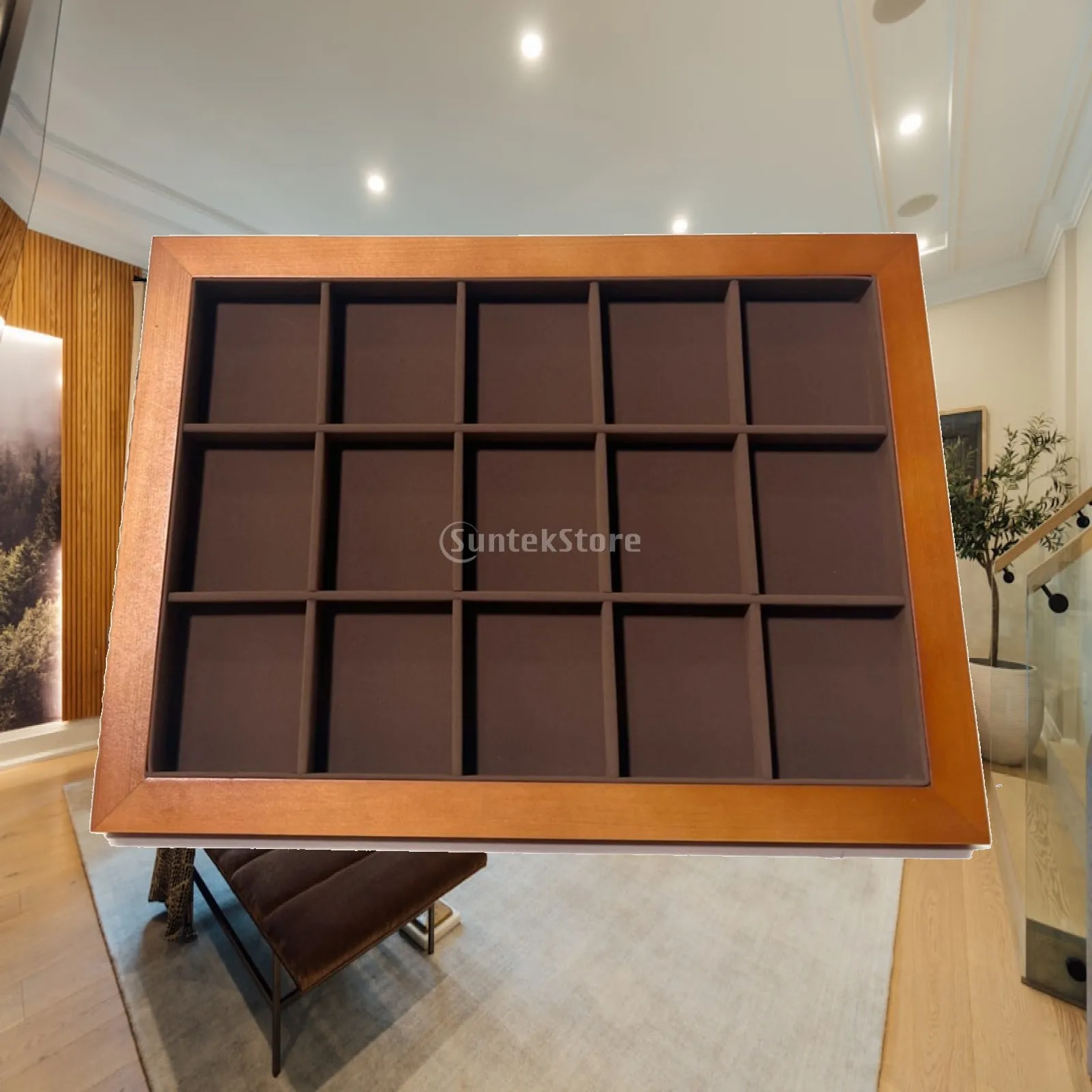 Chamfered Wooden Jewelry Display Tray for Rings Necklaces Bracelets Pendants Organizer Storage Box for Vanity Counter