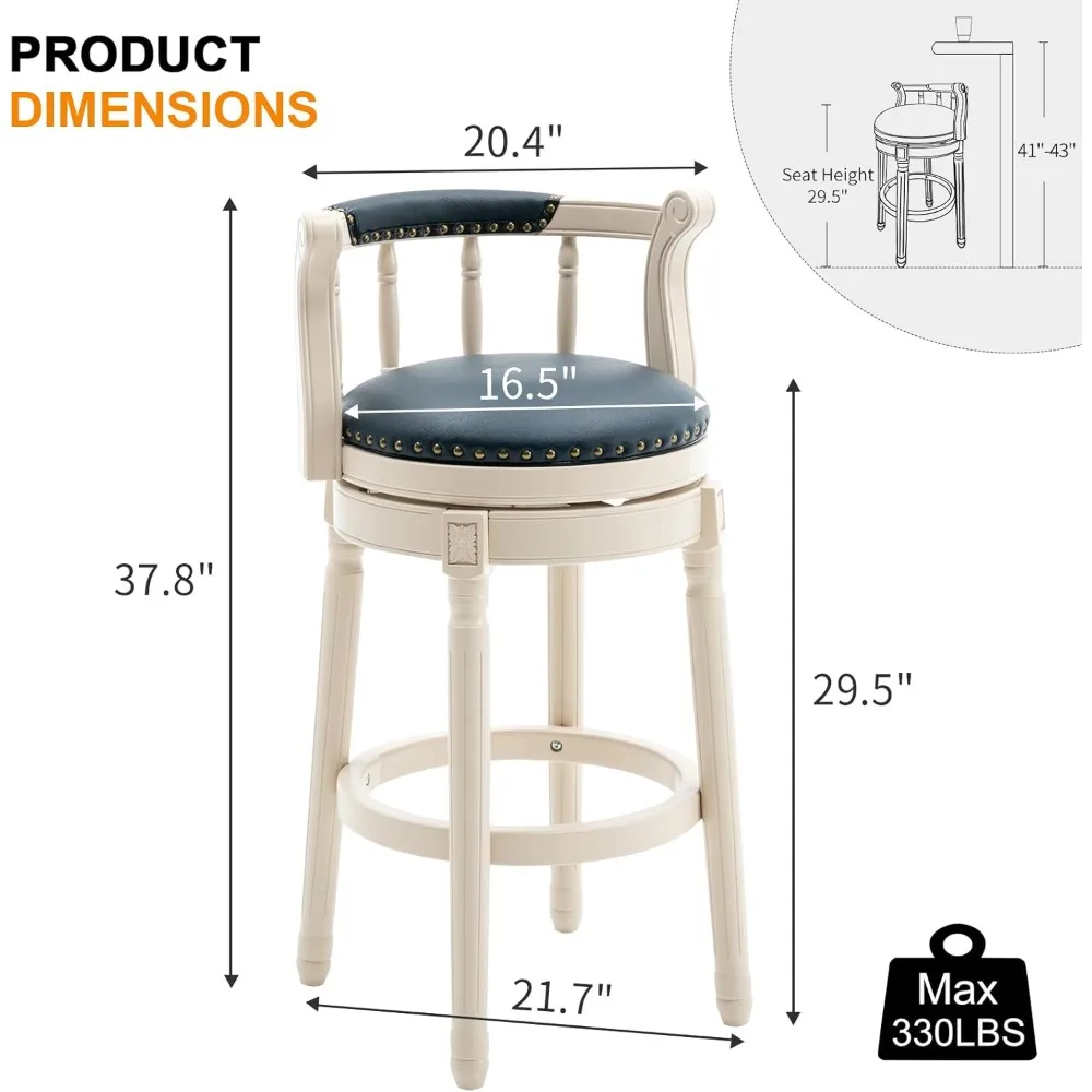 Bancos de bar giratórios modernos com estofamento de couro genuíno e apoio para os pés para balcão de cozinha e ilha