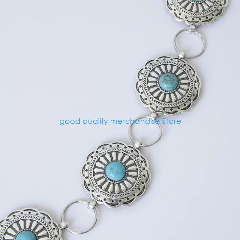 Y5JD Rantai Pinggang Pirus Rantai Perut untuk Gaun Rantai Conchos Sabuk Rantai Pinggang Wanita