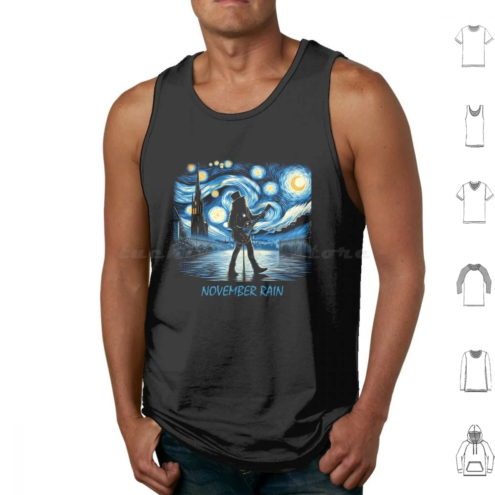 November Rain Starry Night-Slash Guns N Roses Tank Tops Print Cotton Guns N Roses Music Band Starry Night Van Gogh Rain