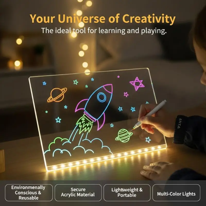New New Magical Lightboard Children's Luminous Erasable Drawing Board Rewritable Message Board Educational Handwriting Board