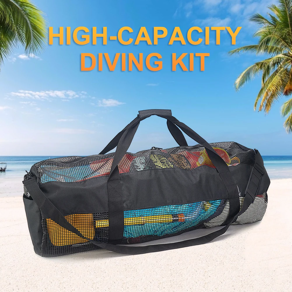 Portable Mesh Tote Large Capacity Multifunctional Snorkeling Equipment Storage Bag Shoulder Bag for Surfing Swiming Scuba Diving
